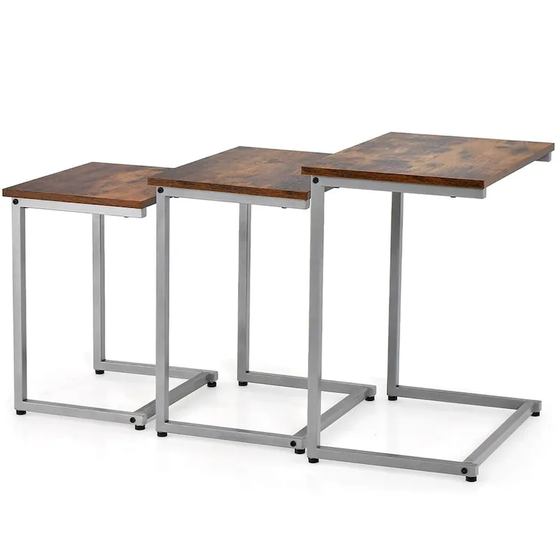 Gymax 3 Pcs Nesting Coffee End Table Set Stacking Side Nightstand