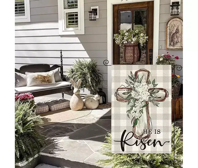 Lomsoe Easter Garden Flag Easter Yard Outside Decor Spring Buffalo Plaid Outdoor Home Easter Decor Gift Single Side 12x18Inch