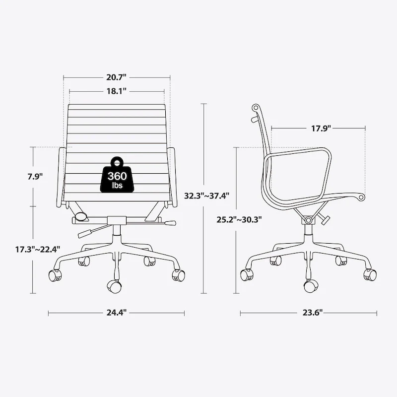 Low Back Genuine Leather Ergonomic Computer Ribbed Office Chair