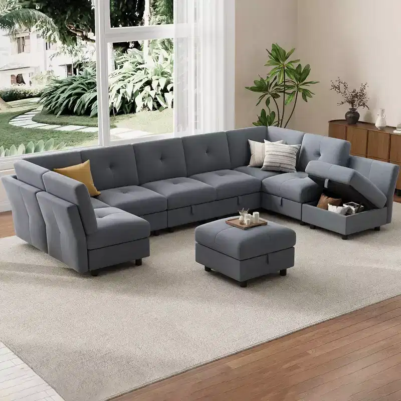 Modular Sectional Sofa, 143.8 in Sectional Couches U Shaped Sofa with Storage Ottoman, 9 Seat Comfy Sectionals Couch, Velvet Couch with Upholstered