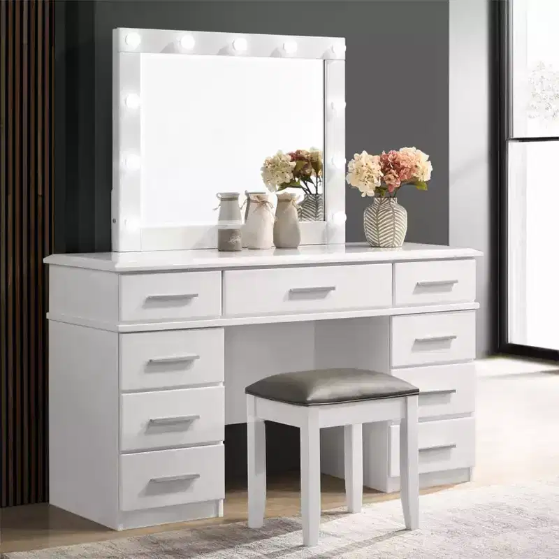 Simple Relax PU Upholstered Vanity Stool in Metallic and Glossy White