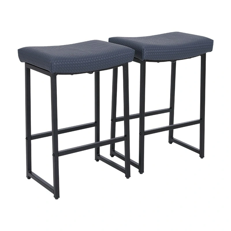 PHI VILLA 2-Piece Saddle Design PU Leather Bar Stool with Sturdy Metal Frame
