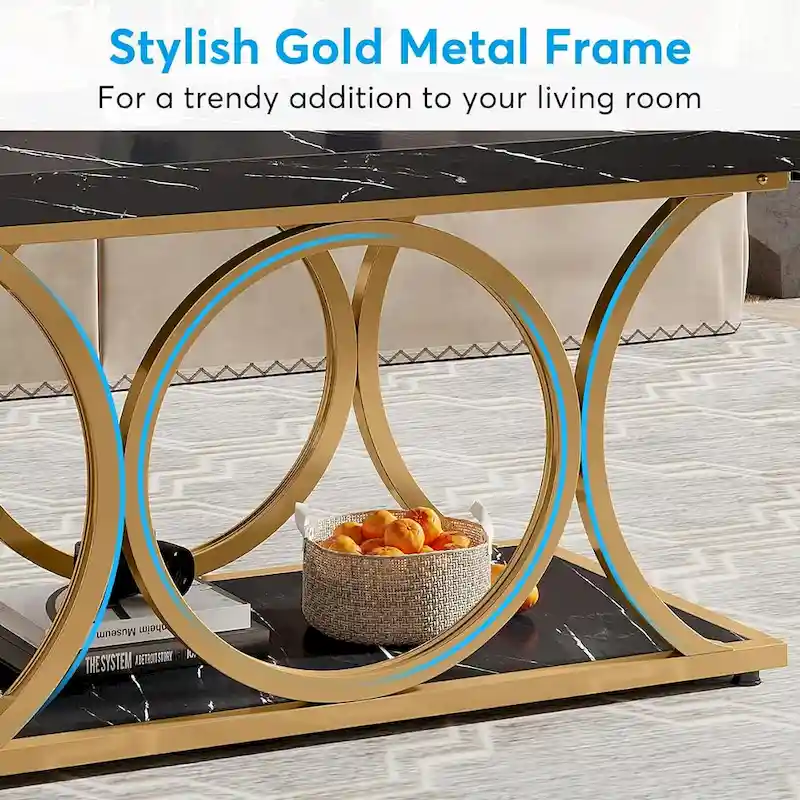 47.24-inch Rectangle Coffee Table, 2-Tier Modern Faux Marble Coffee Tables