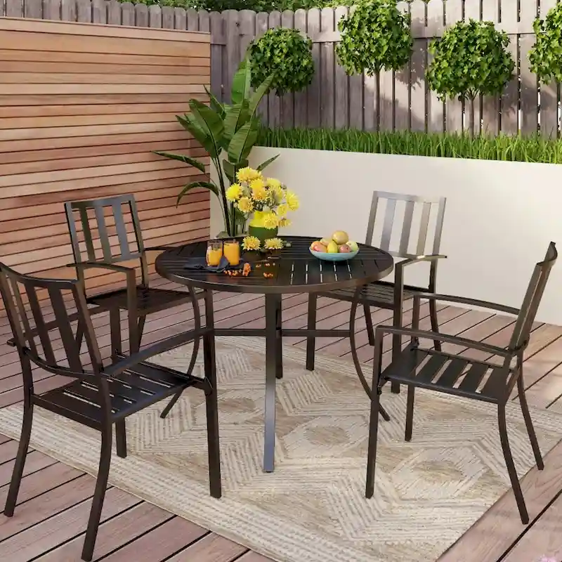 MAISON ARTS 5/6-Piece Patio E-Coating & Stackable Dining Set