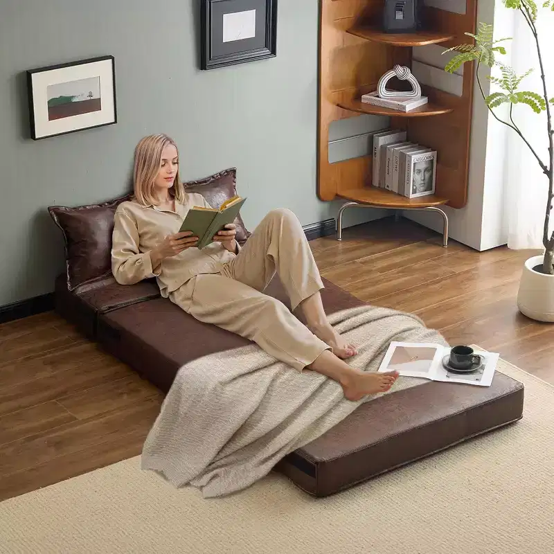 VINGLI Futon Sofa Bed, 5-in-1 Convertible Sleeper Sofa Chair RV Furniture Pull Out Floor Bed Couch for Small Spaces, Living Room, Bedroom