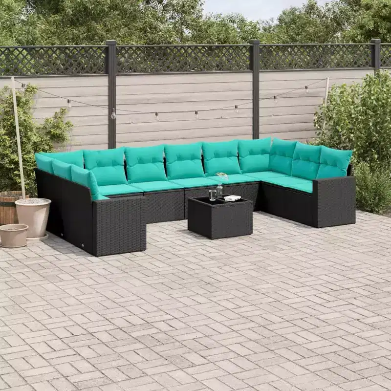 vidaXL 11 Piece Patio Sofa Set with Cushions Black Poly Rattan