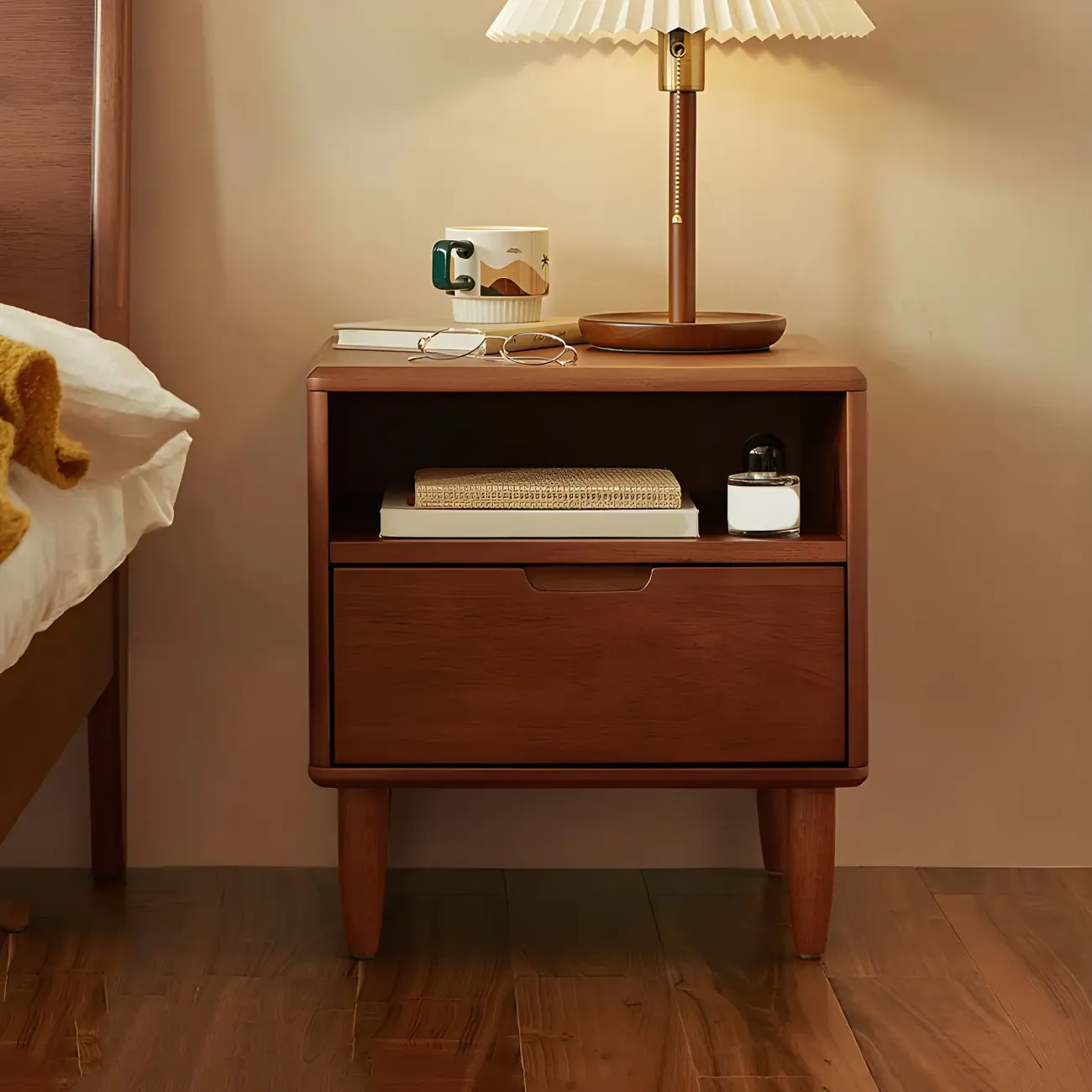 Narrow Brown 2-Tier Wood Nightstand for Bedroom