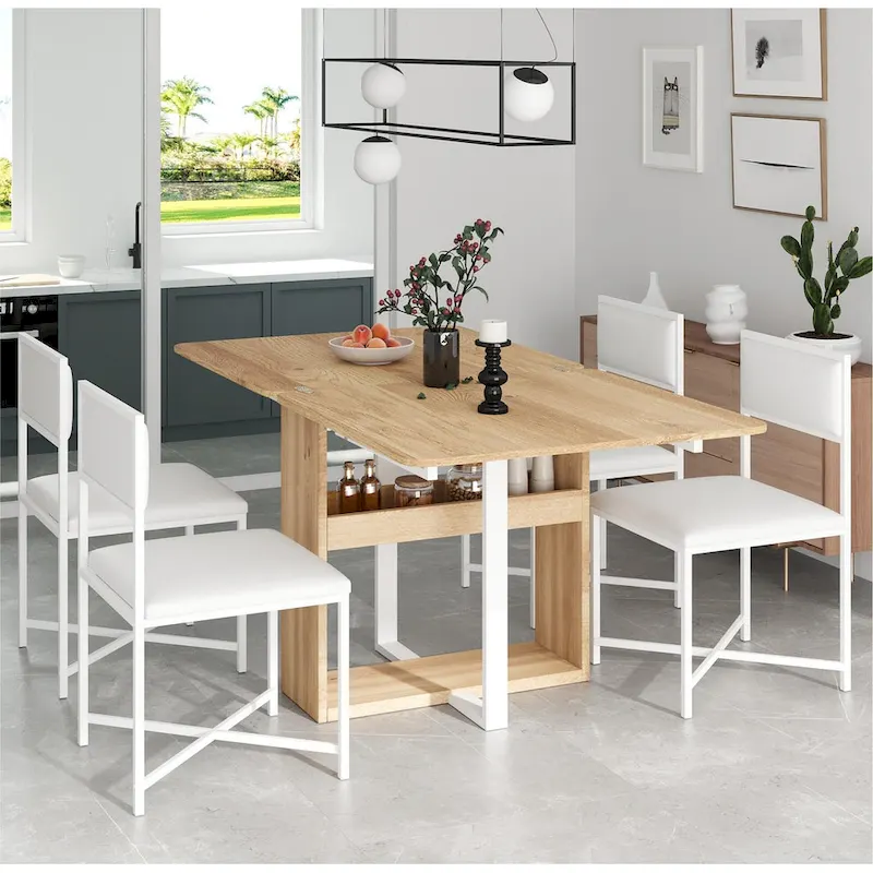 Extendable Dining Table Set for 4Modern Compact Dining Set w/Foldable Dining Table