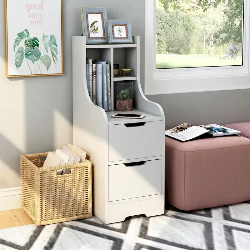 DH BASIC Contemporary 2-Drawer Nightstand with Shelf by Denhour