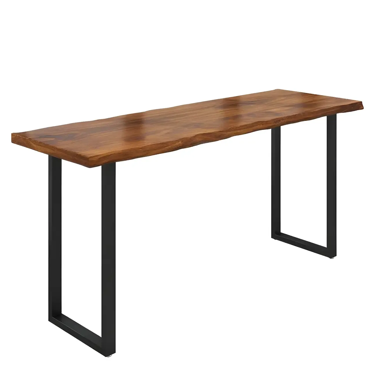 Pine Wood Rectangular Metal Base Bar Table Brown