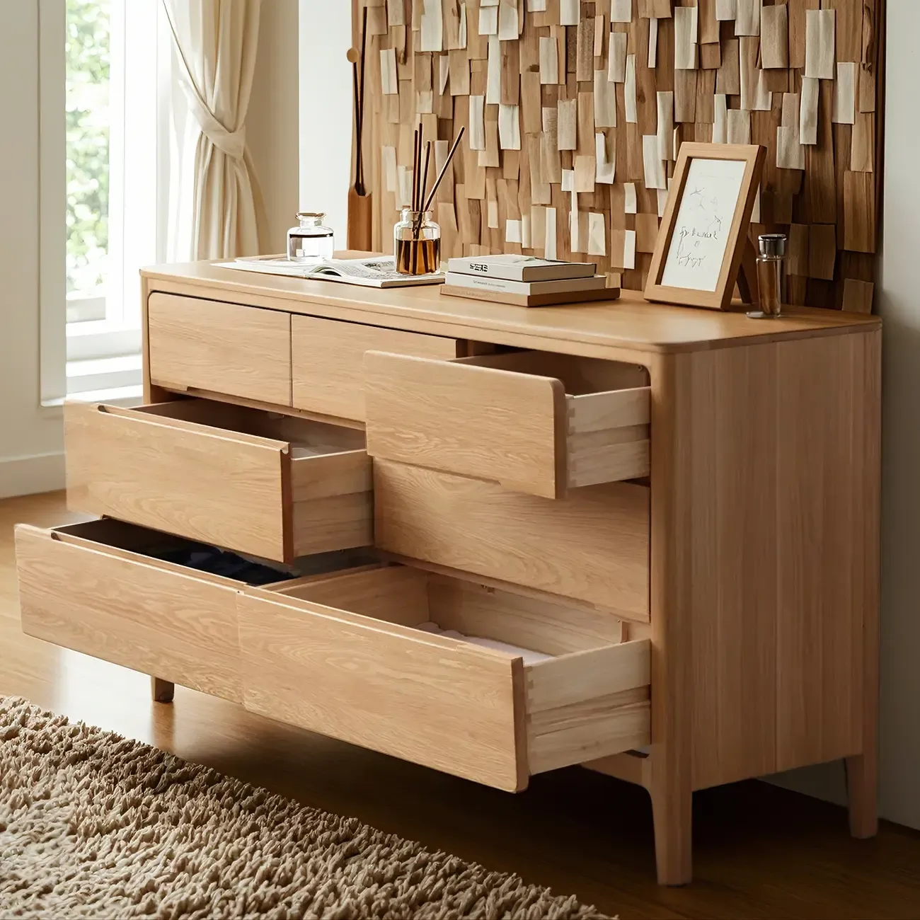 Traditional Natural Solid Wooden Double Dressers with Drawers