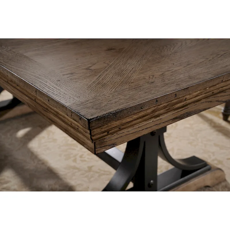 Rustic Dining Table with Removable Leaf & 8 Upholstered Chairs – Brown / Driftwood, Seats 8