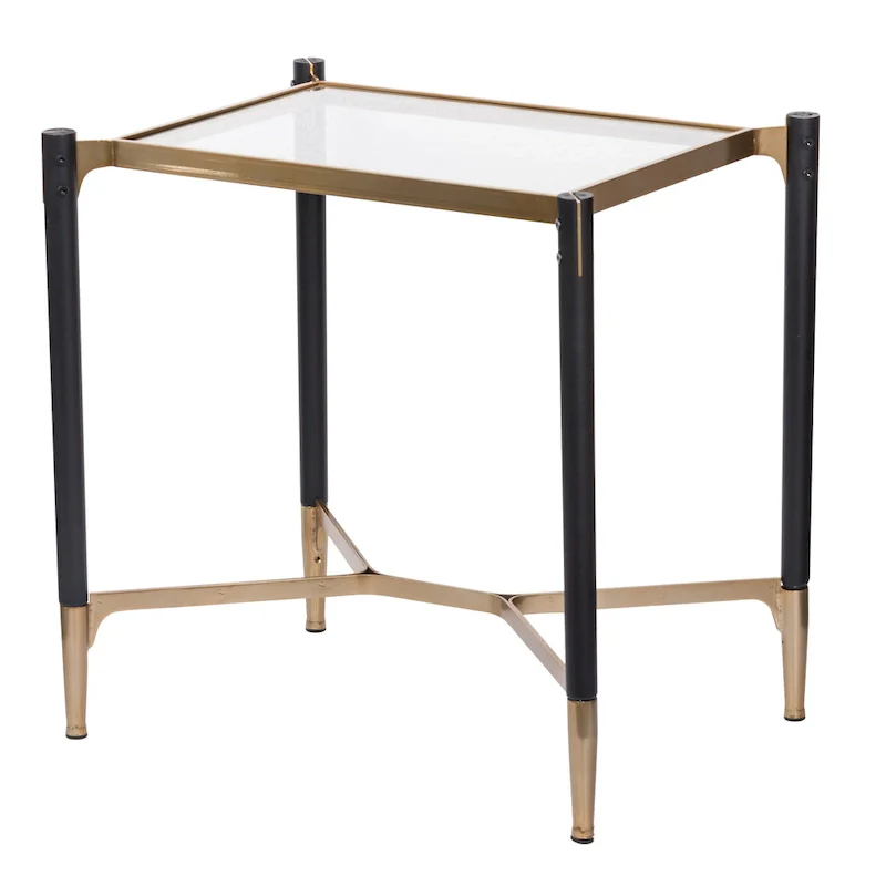 Matte Black & Gold Rectangle Occasional Table, Modern Glam Accent Side Table