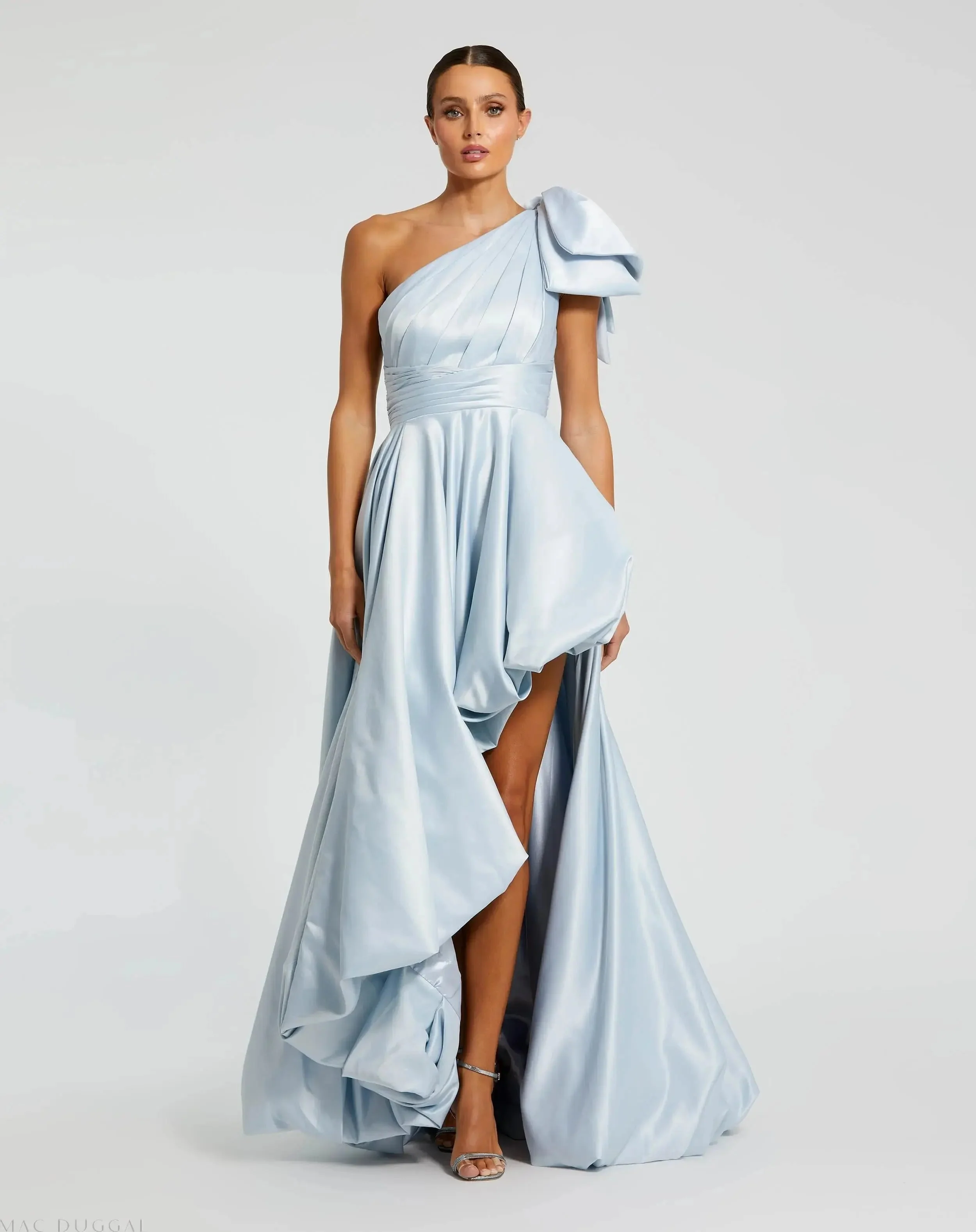 Satin One Shoulder Bow Gown