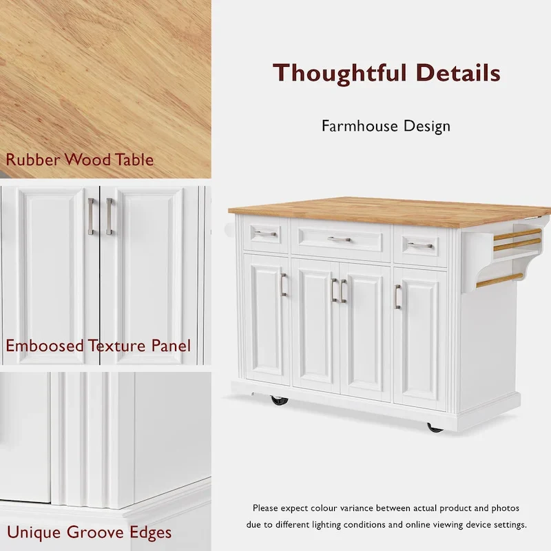 54Inch Large Kitchen Island With Rubber Wood Drop Leaf(no include stool)