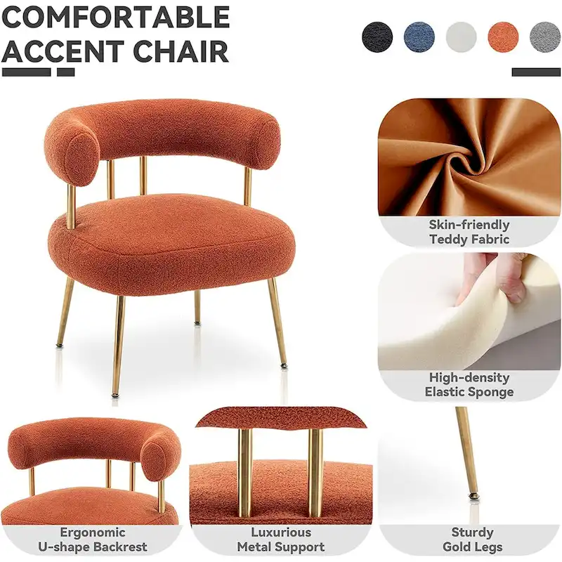 Modern Glam Upholstered Comfy Open-Back Accent Vanity Chair with Golden Legs