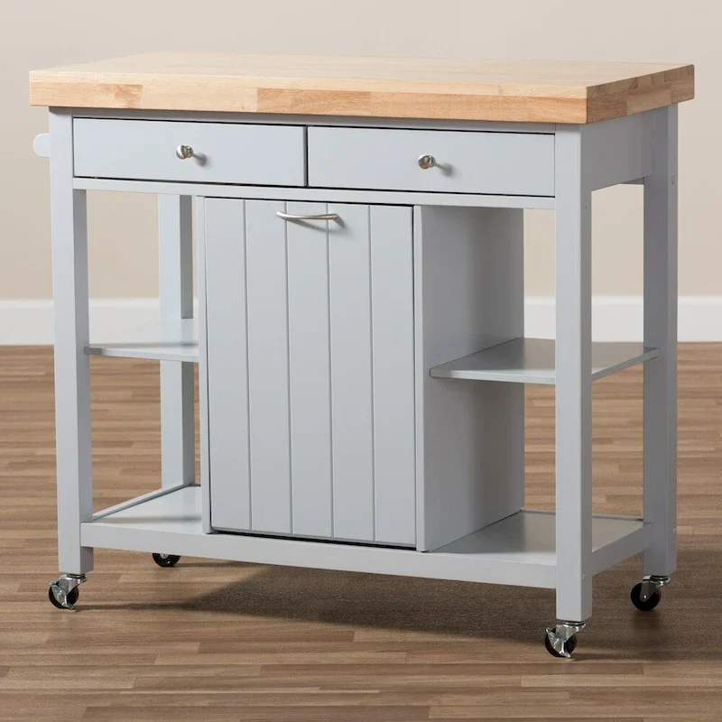 The Gray Barn Muckross Farmhouse Grey Wood Kitchen Cart