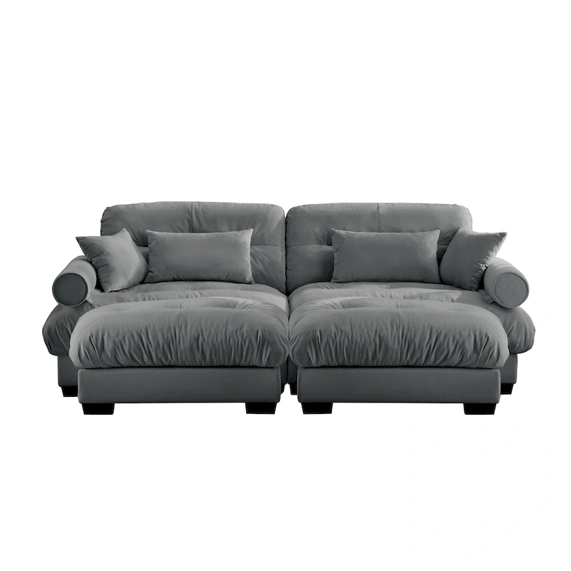 Velvet Fabric Loveseat Couch Modular Sectional Sofa with 2 Ottomans