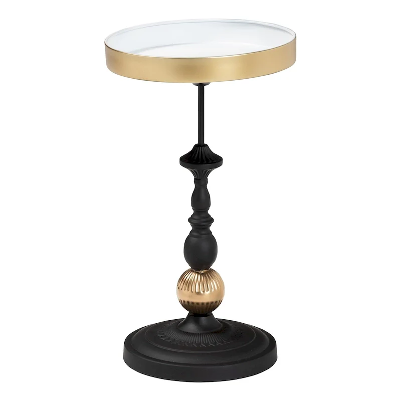 Javion Modern Glam Round Accent Side Table - Black & Gold Metal End Table with Tray Top for Indoor or Semi-Outdoor Use