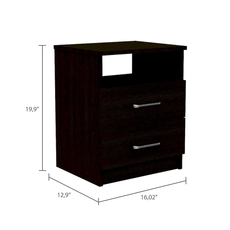 FM Furniture Oklahoma Nightstand with Two Drawers, and One Shelf