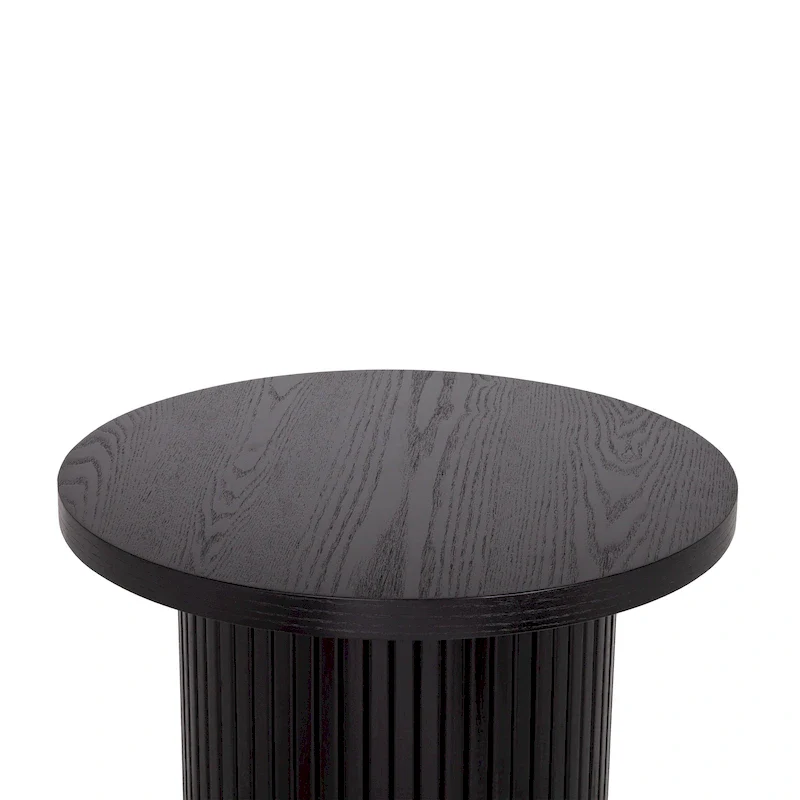 Round Wood End Table Fluted Pedestal Side Table