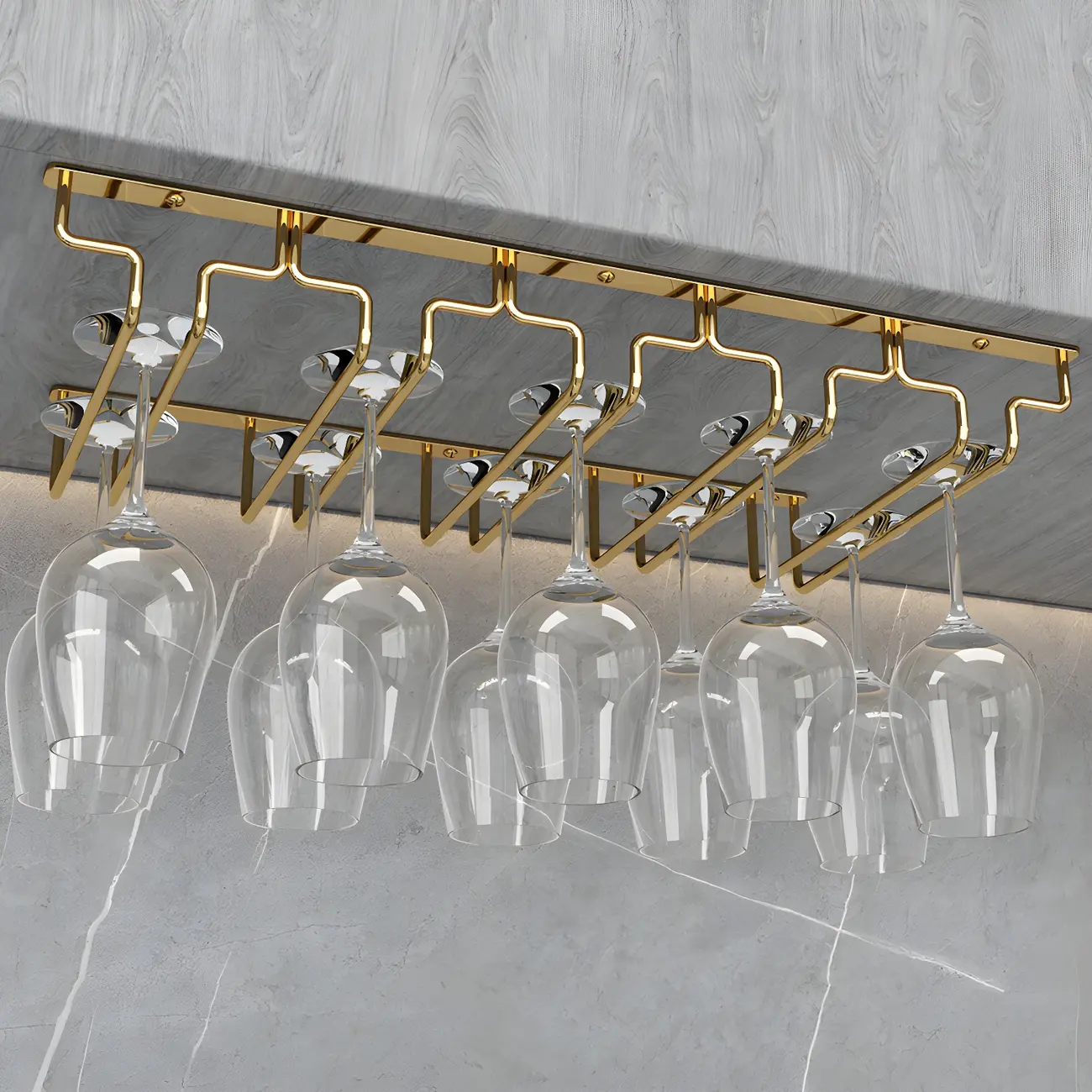 Gold Rectangular Hanging Metal Wine Glass Rack