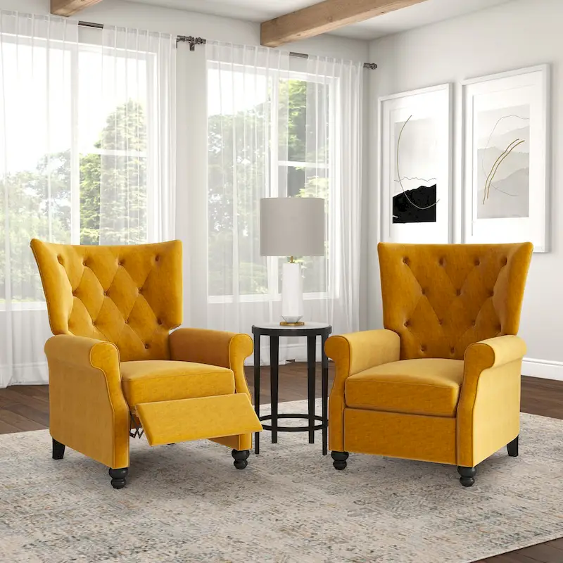 Mustard Yellow Wingback Push Back Recliner, 1-Seater