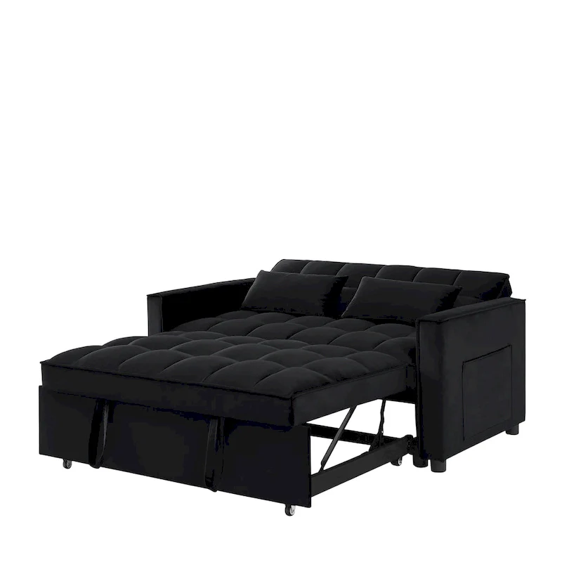Velvet Convertible Loveseat Sleeper Sofa Couch with 2 Pillows