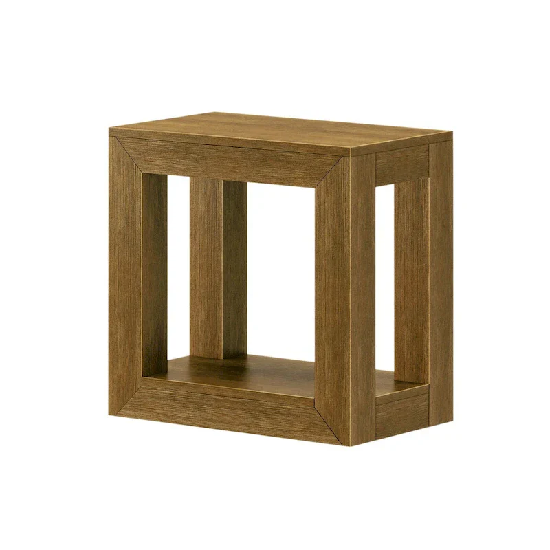 Natural Wood Rectangular Side Table with Bottom Shelf