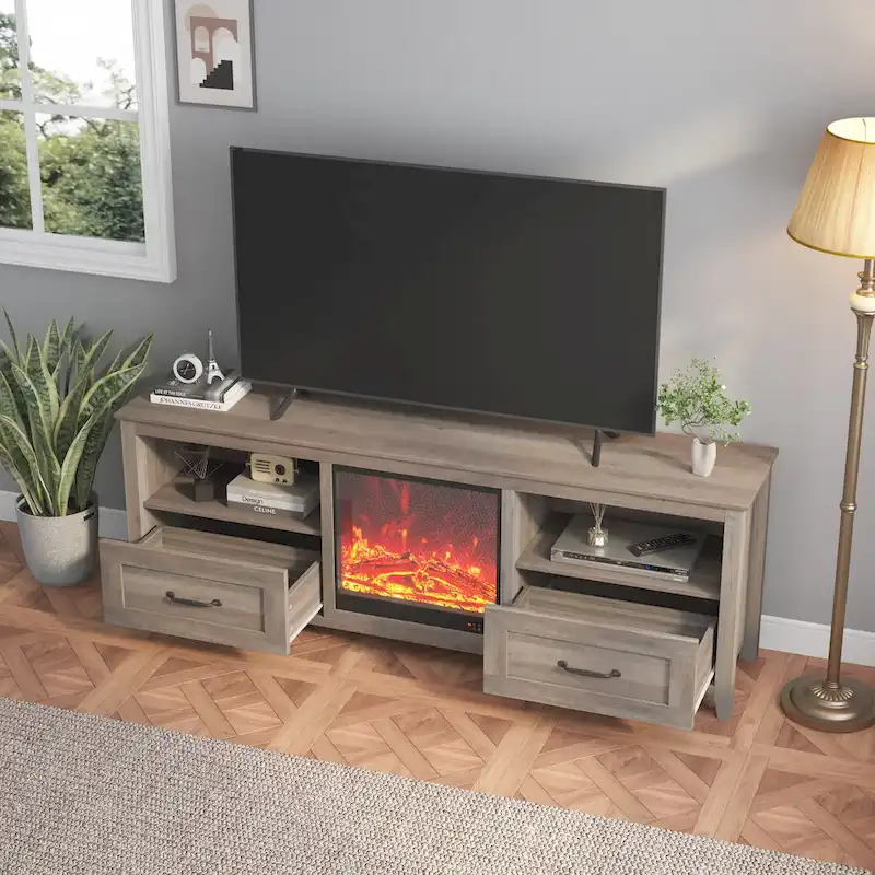 WESOME 70 Fireplace TV Stand Entertainment Center with 18 Electric Fireplace