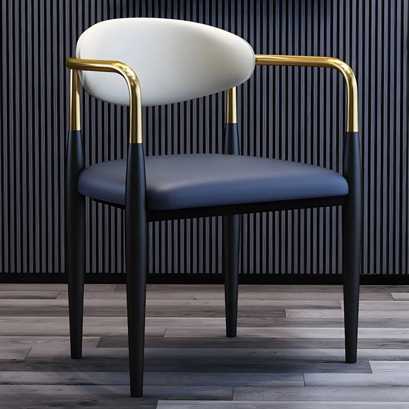 Curved Metal Legs Faux Leather Armrest Dining Chair