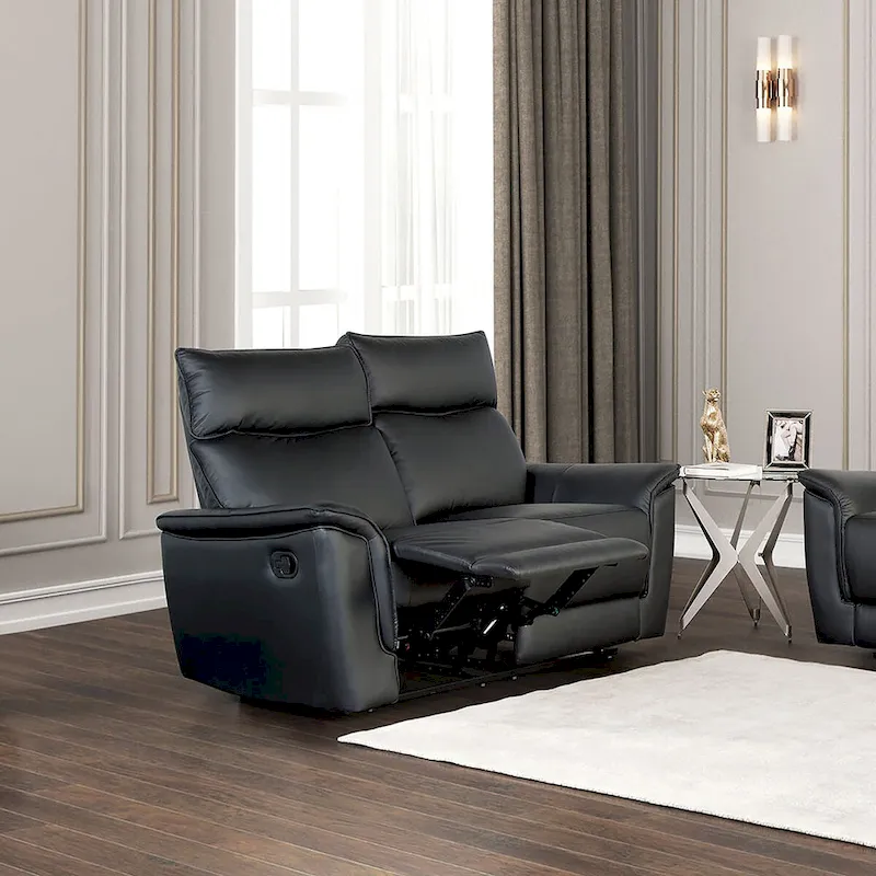Black / Taupe Leather Match Manual Reclining Loveseat — 2-Seat