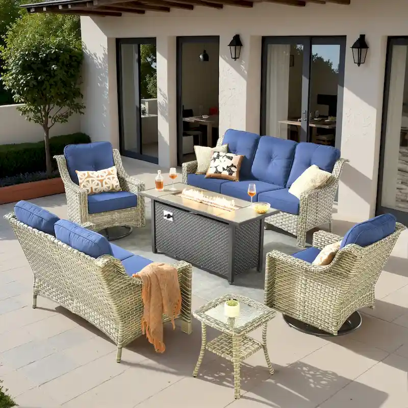 XIZZI 6-piece Patio Wicker Furniture Set with Fire Pit Table