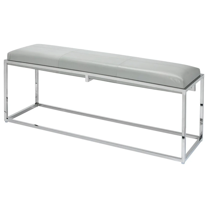 Grey, Art-Deco Style Leather Bench, 1-Seat