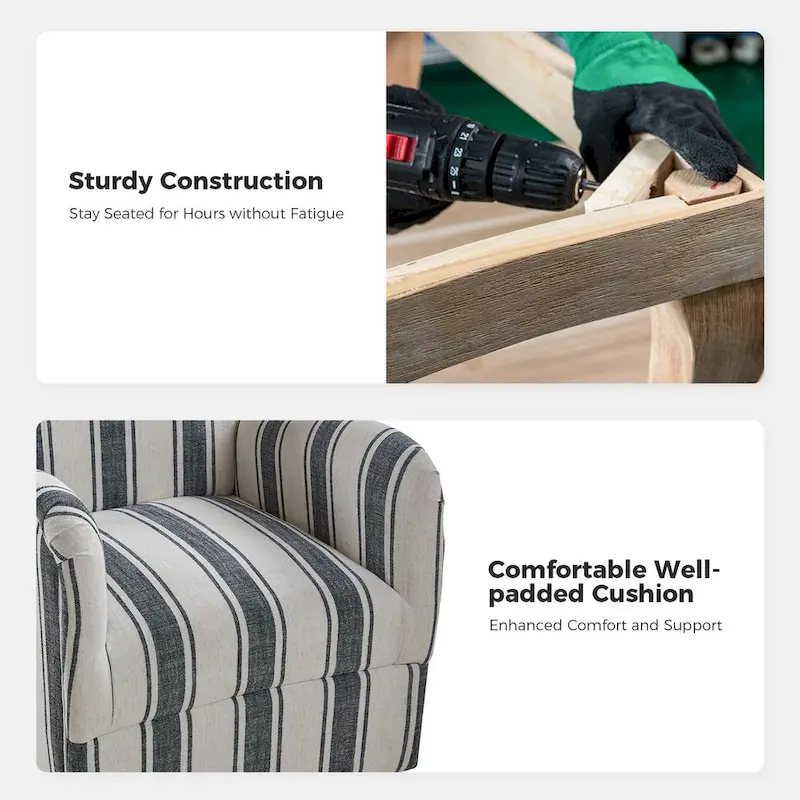 Pancy Traditional Swivel Armchair with Jacobean Strip Pattern by