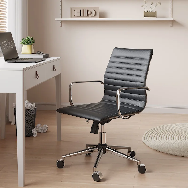 Black Ribbed Swivel Office Chair with Tilt Function