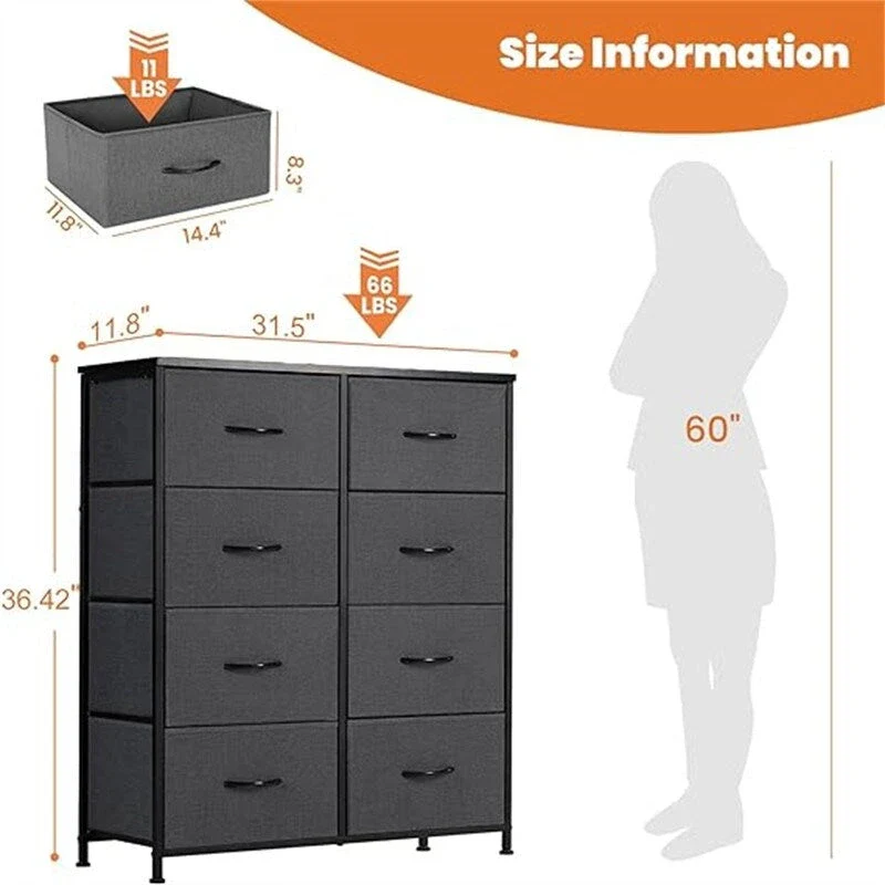 8-Drawer Fabric Dresser with Wooden Top