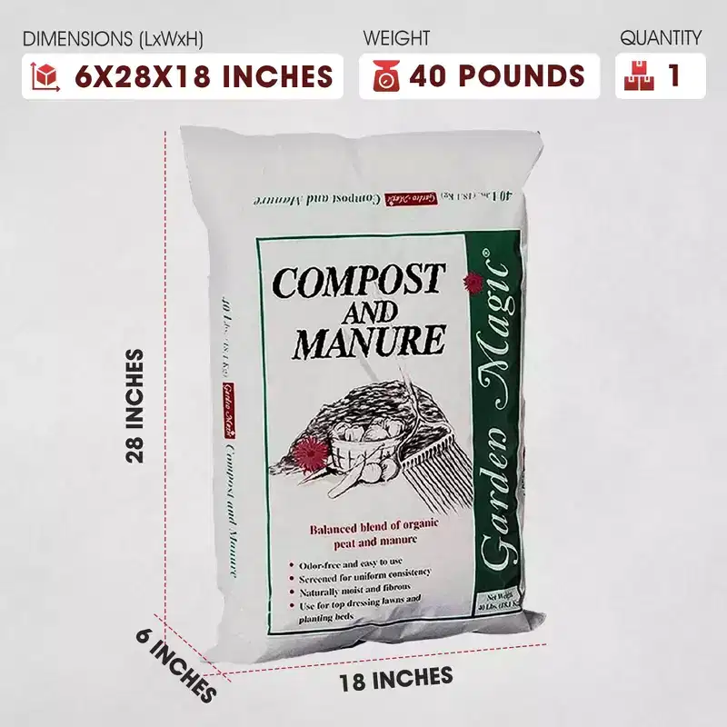 Michigan Peat 40 Pound Garden Magic Compost and Manure with Odor Free Blend and Naturally Moist and Fibrous for Lawn and Garden