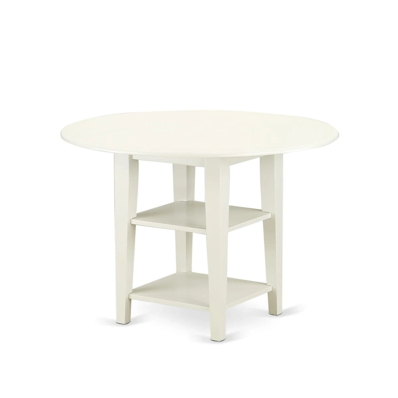 East West Furniture Dining Table Set Contains a Round Dining Table and Chairs, Linen White (Pieces Options)