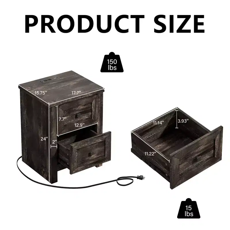 AMERLIFE Nightstand Set of 2 with Charging Station