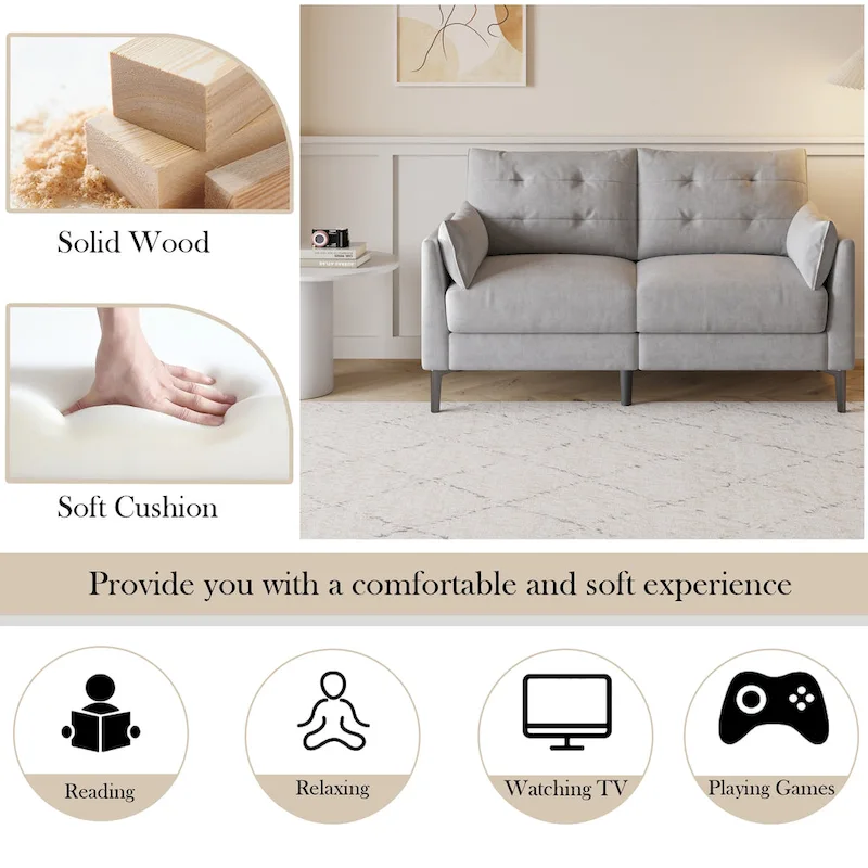 57.5 cotton-linen light grey double sofa Metal feet Plastic feet Thick cushion with two armrests
