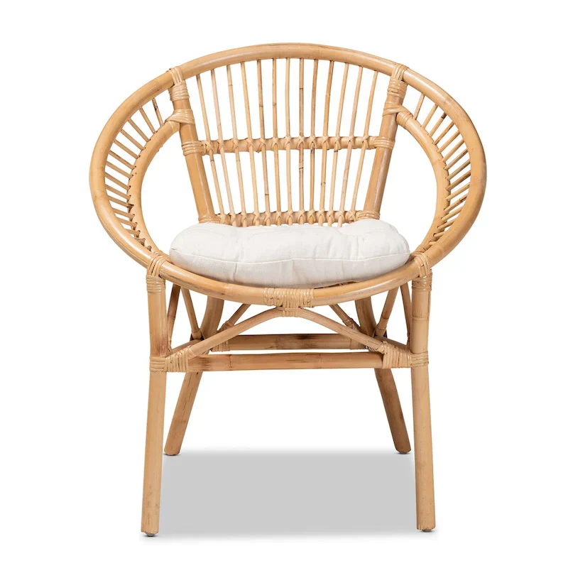 Natural Brown Rattan Dining Chair with Cushion