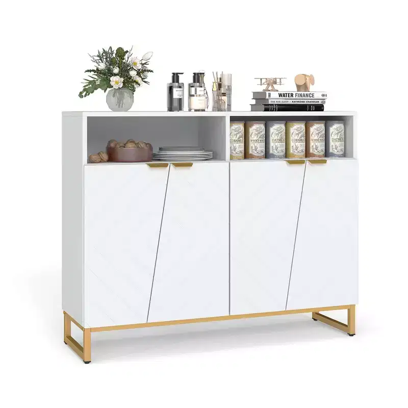 Costway 40 Buffet Storage Cabinet with 4 Doors & Adjustable Shelves Anti-Tipping Kits