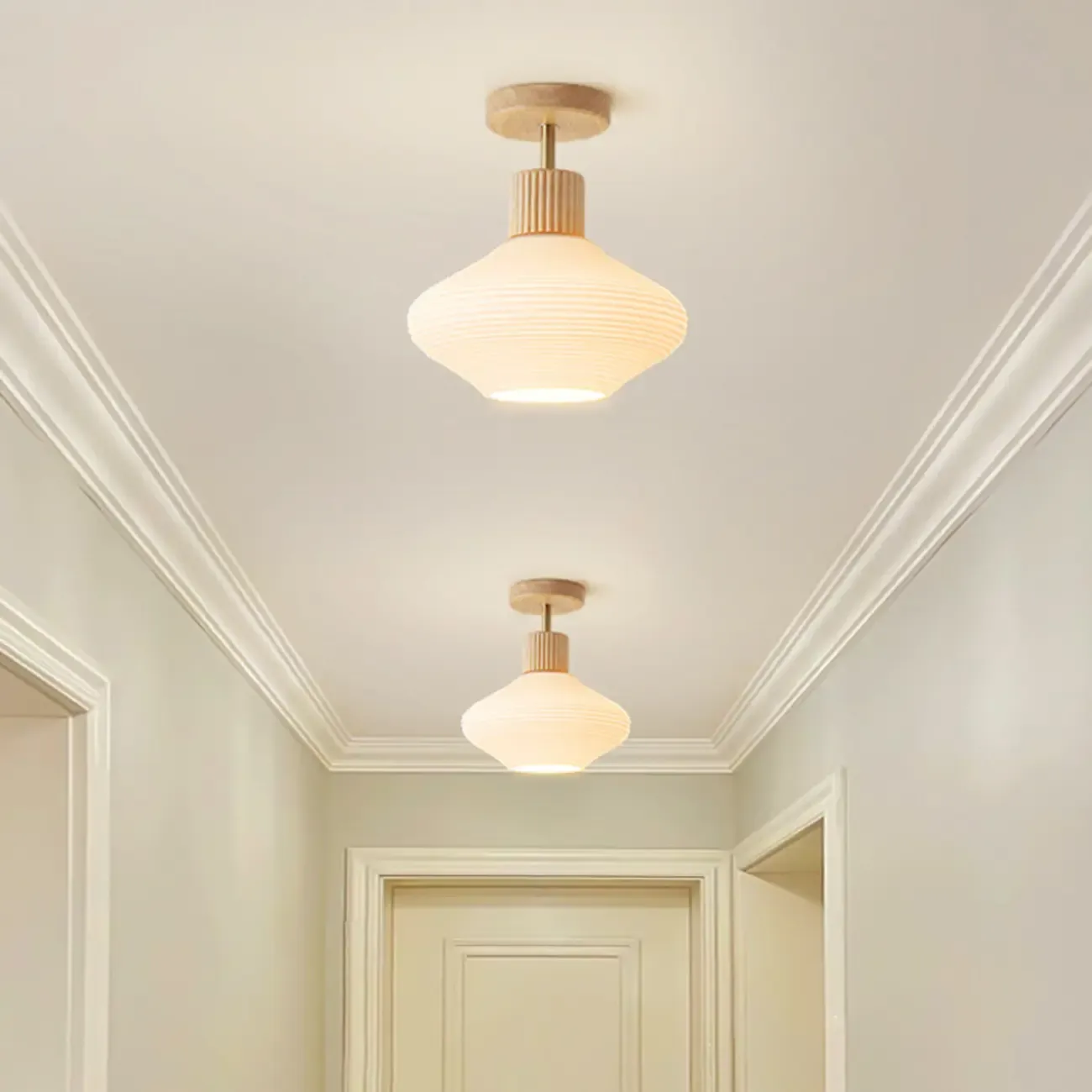5 to 9 Inch Geometric Wooden Semi Flush Ceiling Light