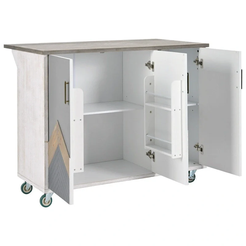 Retro MDF Kitchen Island on Wheels with Drop Leaf and Towel Rack