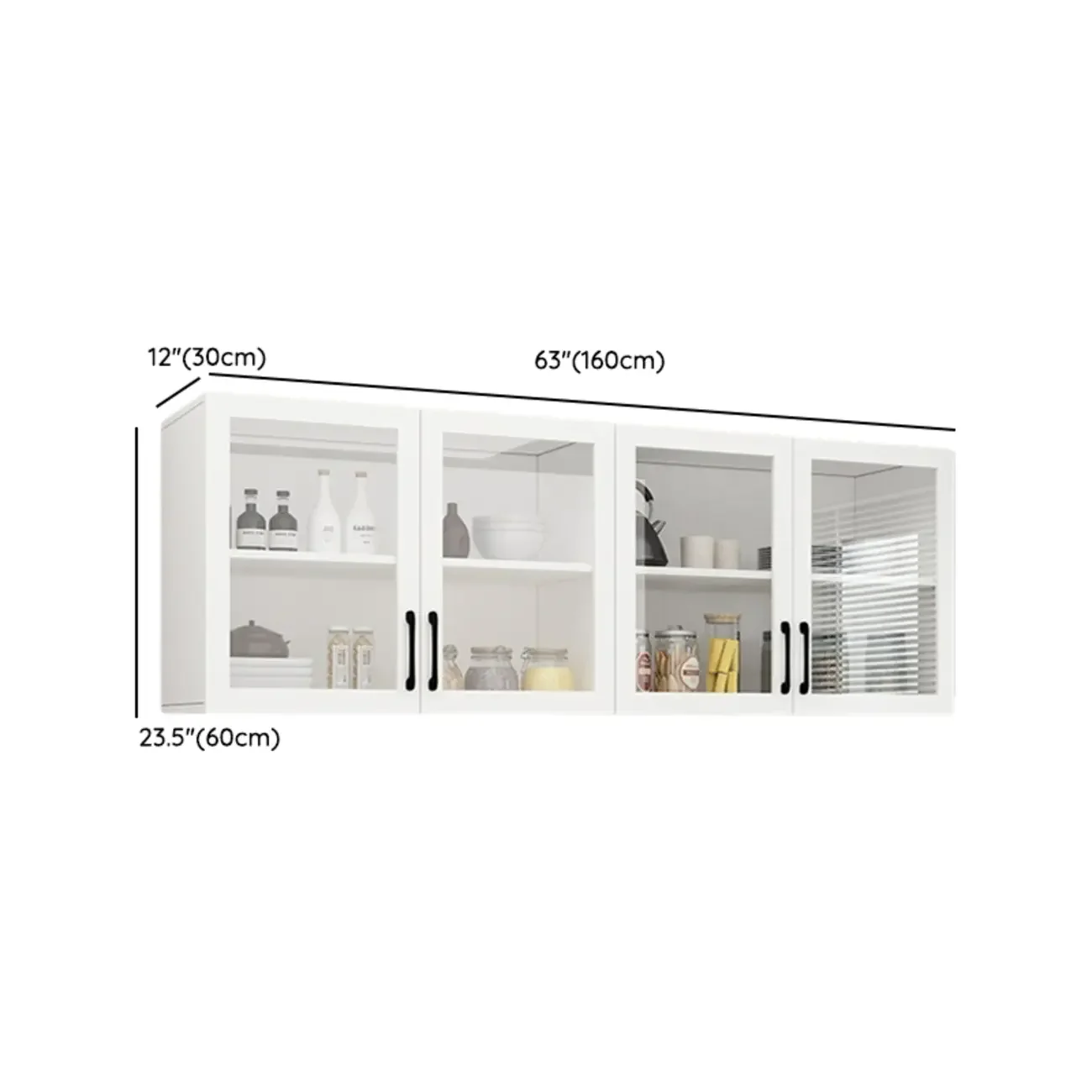 Kitchen Floating White Wood Glass Enclosed Display Cabinet