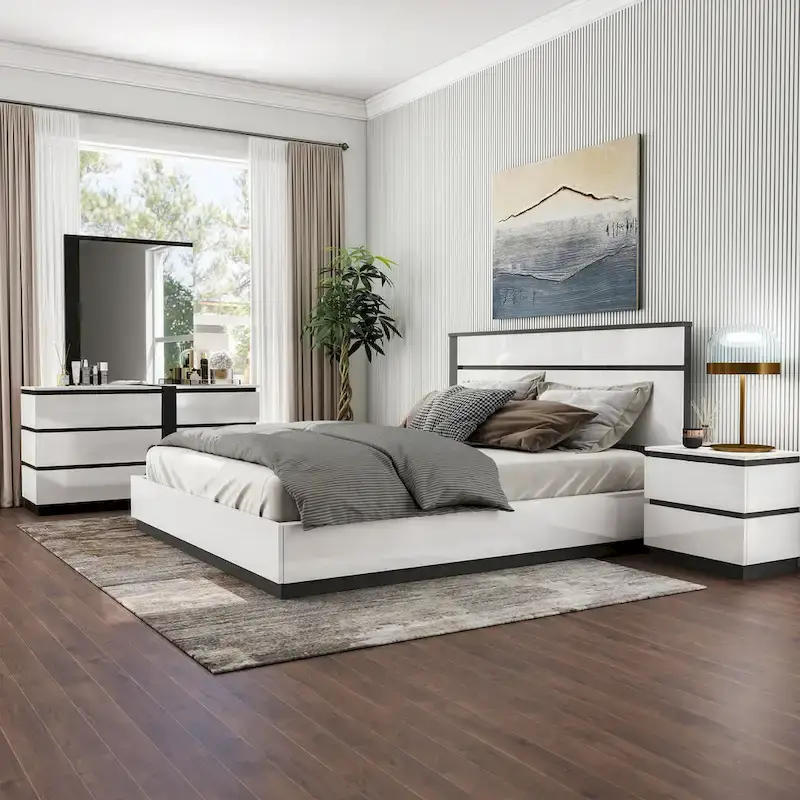 Modern 4-Piece White Wood Platform Bedroom Set