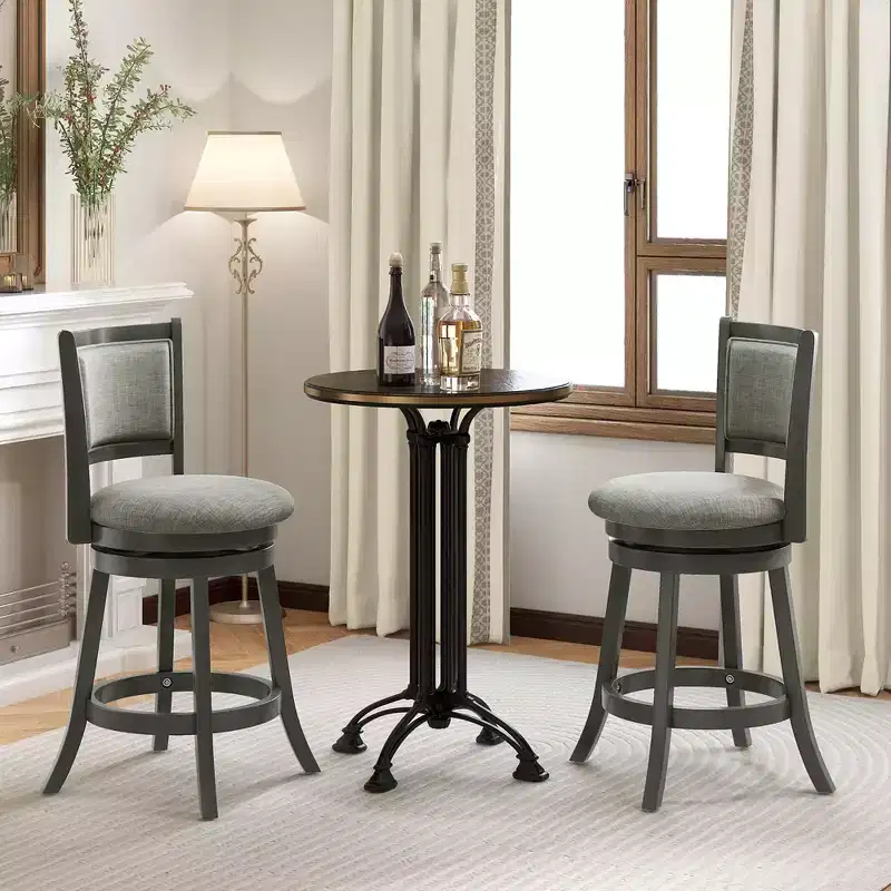 Costway Swivel Bar Stools Set of 2 w/ Soft-padded Back & Seat Sturdy Wooden Frame