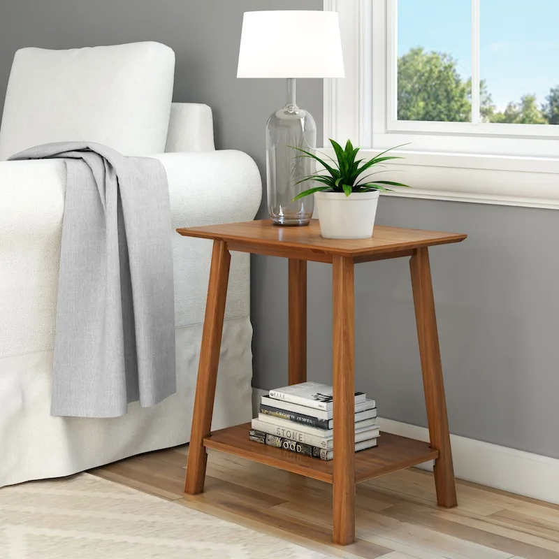 Mid-Century Solid Wood Accent End Table with Angled Legs – Black / White / White/Pecan / Pecan / White/Blonde, Mid-Century Style, Single