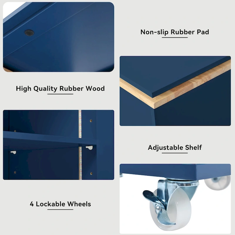 Kitchen Island With Extended Table and LED Lights